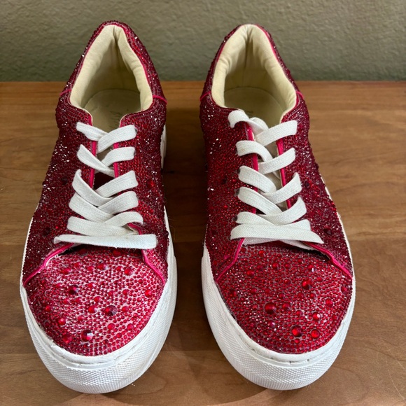 Blue by Betsey Johnson Sidny Red Rhinestone Embellished Platform Sneakers size 7 - Picture 14 of 16
